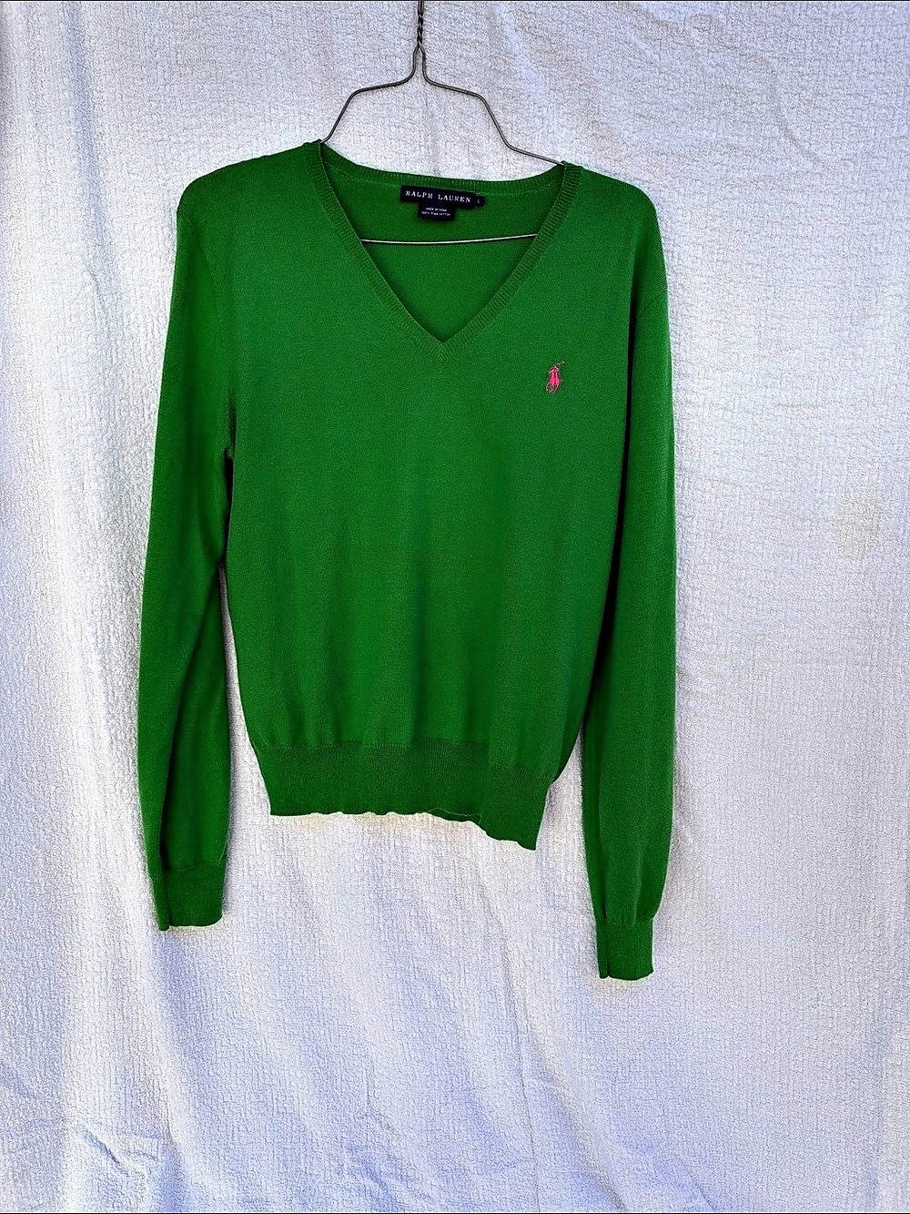 Ralph Lauren Pima Cotton V-Neck Sweater Green Large